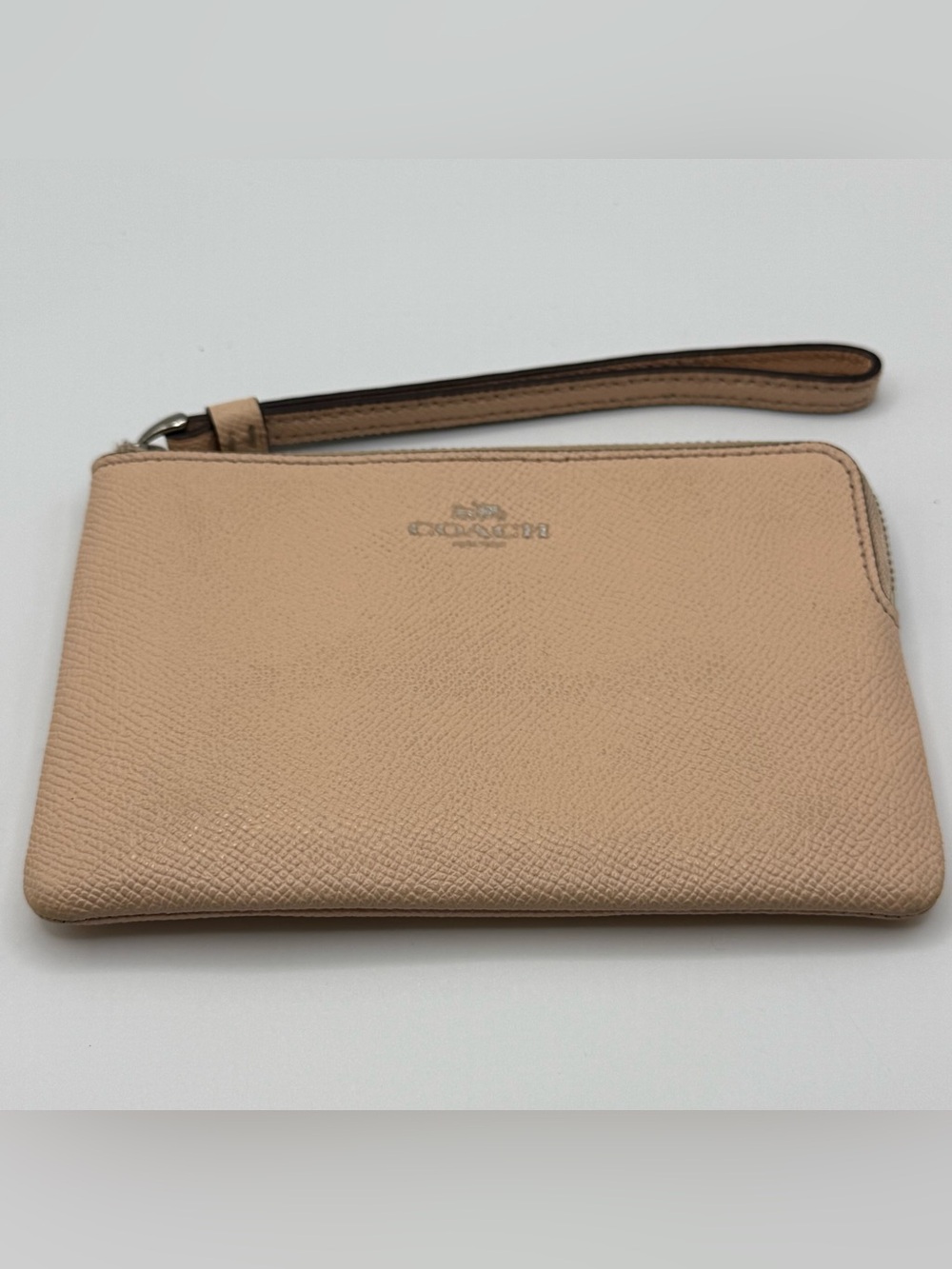 Coach Neutral Pebble Leather Wristlet in Beige Tan